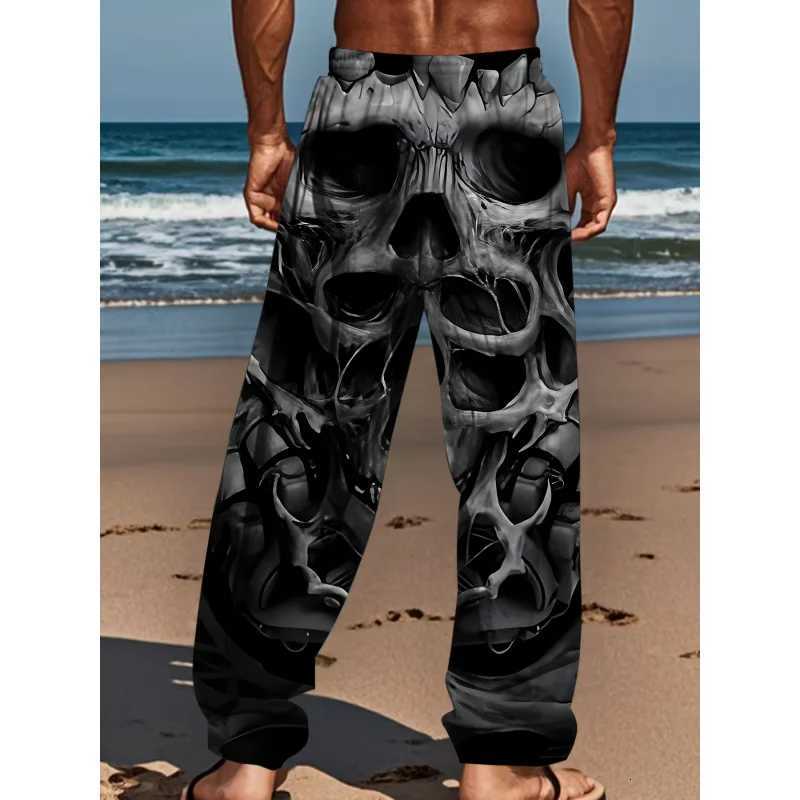 MENS plus size 3D skull print straight leg pants casual loose fit retro drape pants sportswear Summer beachwear W250905