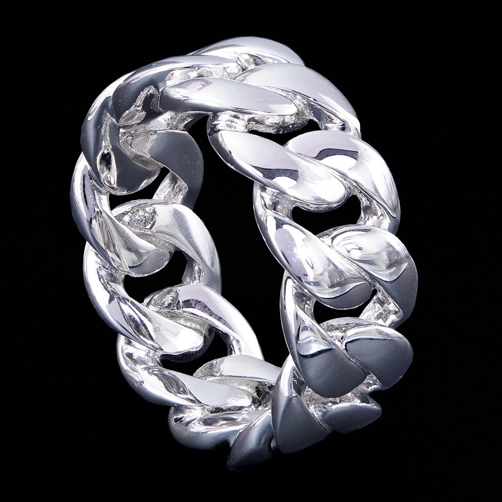 Factory Stock Wholesale Miami Fashion Jewelry 9mm With Plain 925 Sterling Silver Hip Hop Cuban Link Ring for Men Without Stone