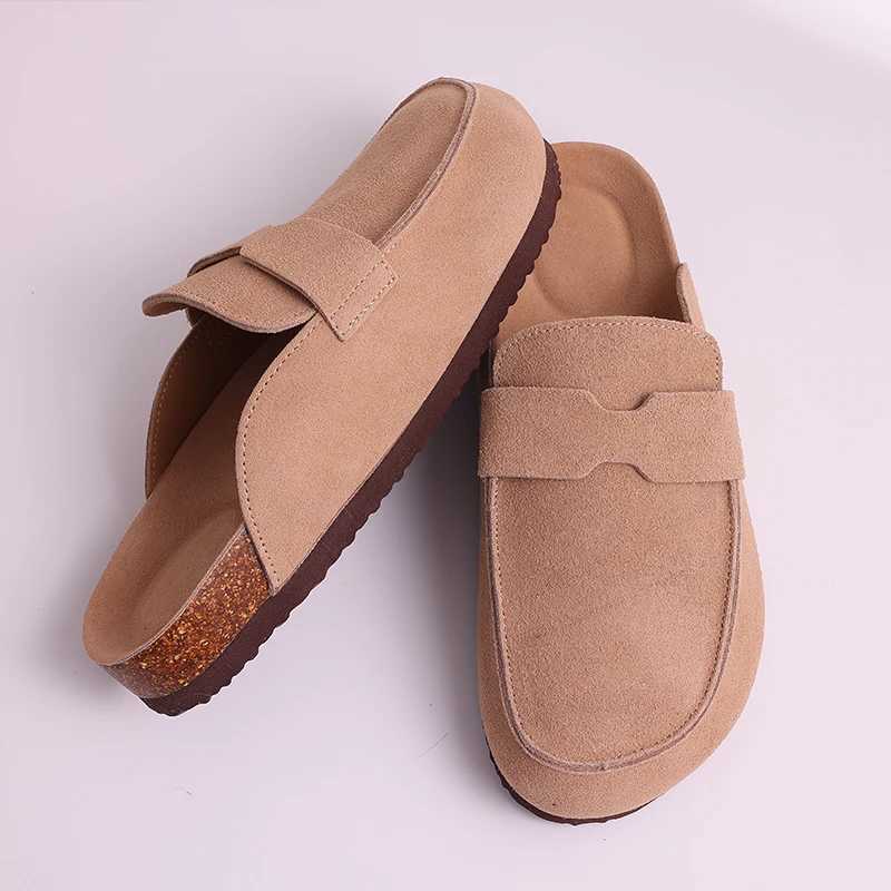 Crestar Womens Cork Clogs Slippers Summer Outdoor Nonsllip Beach Shoes Fashion Men Suede Flat Mules Slippers With Arch Support W250905