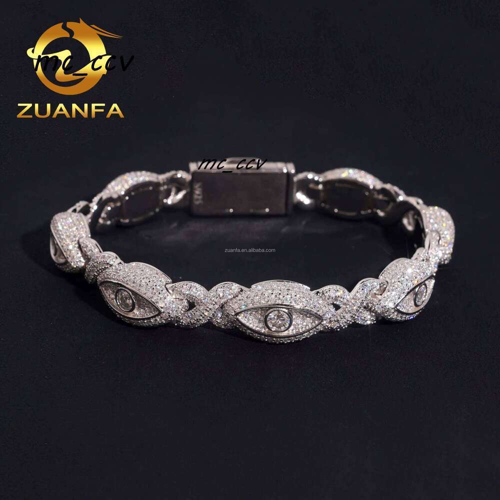 10Mm Rapper Pass Tester Iced Out Hip Hop S Mo Sa Stone Jewelry Evil Eye Infinite Cuban Bracelet