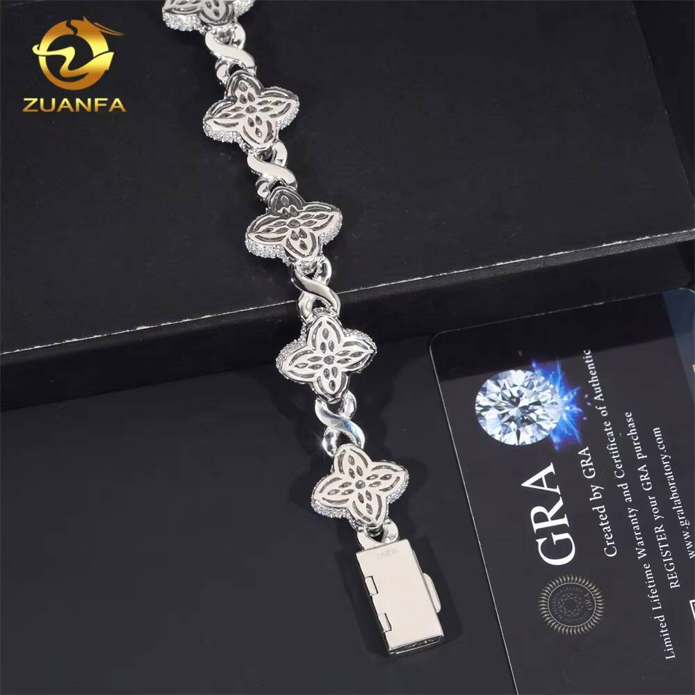 Cheapest Price Custom Iced Out Luxury Diamond Jewelry Rapper Men Jewelry Hip Hop VVS1 Moissanite Diamond Clover Cuban Bracelet
