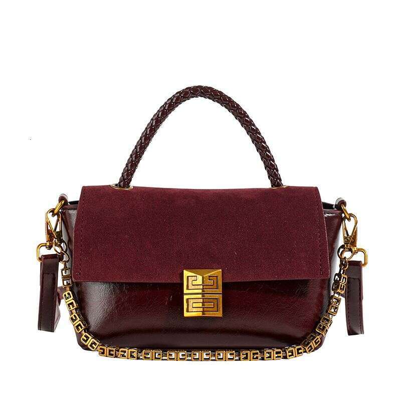 This Year's Popular Oil Wax Leather Splicing Design Small Square Bag, Elegant Women's Handbag, Versatile Frosted Single