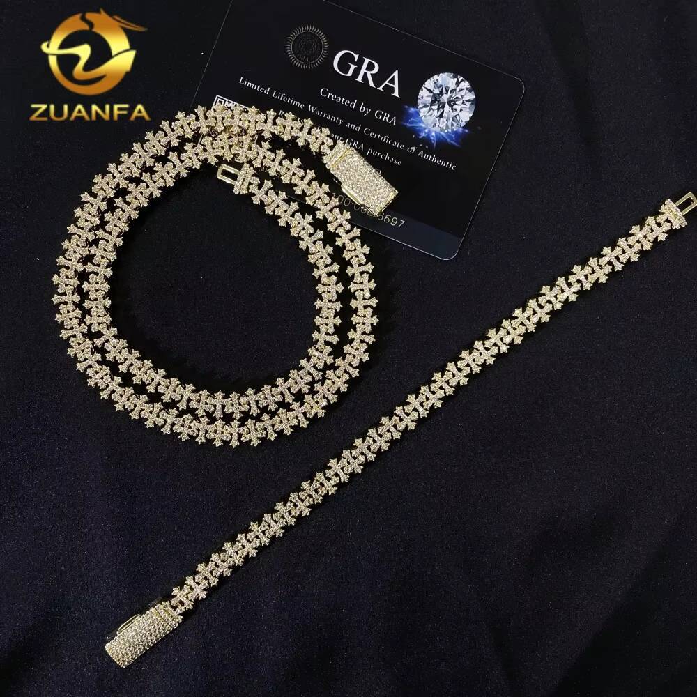 Popular Solid 925 Sterling Silver 8MM VVS Moissanite Iced Out Cross Cuban Link Chain GRA Certified Pass Tester Men Jewelry