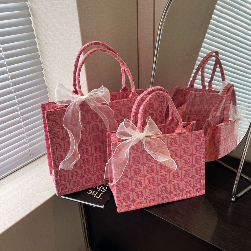 Large Capacity Tote for Women 2024 Gift New Chinese Style Handbag with Double Happiness Character Wedding Bag