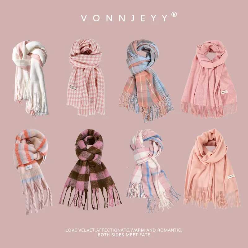 2025 Winter Tren Dopamine Pink Scarf Extra Warm Fashionable Versatile Premium Scarf WrXJ250905