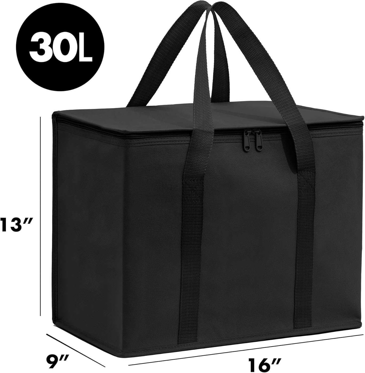 Reusable Grocery Bags Catering and Delivery Bag For Hot and Cold Food Collapsible Thermal Tote For Doordash and Uber Eats 1 Black wRed Trim M250904