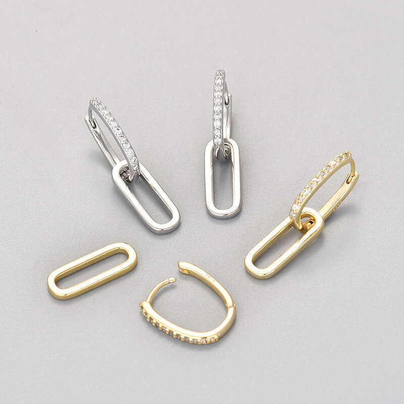 DH collections: Korean - inspired Minimalist and Unique Micro - set Zircon - inlaid Elliptical Ear Clips for Women