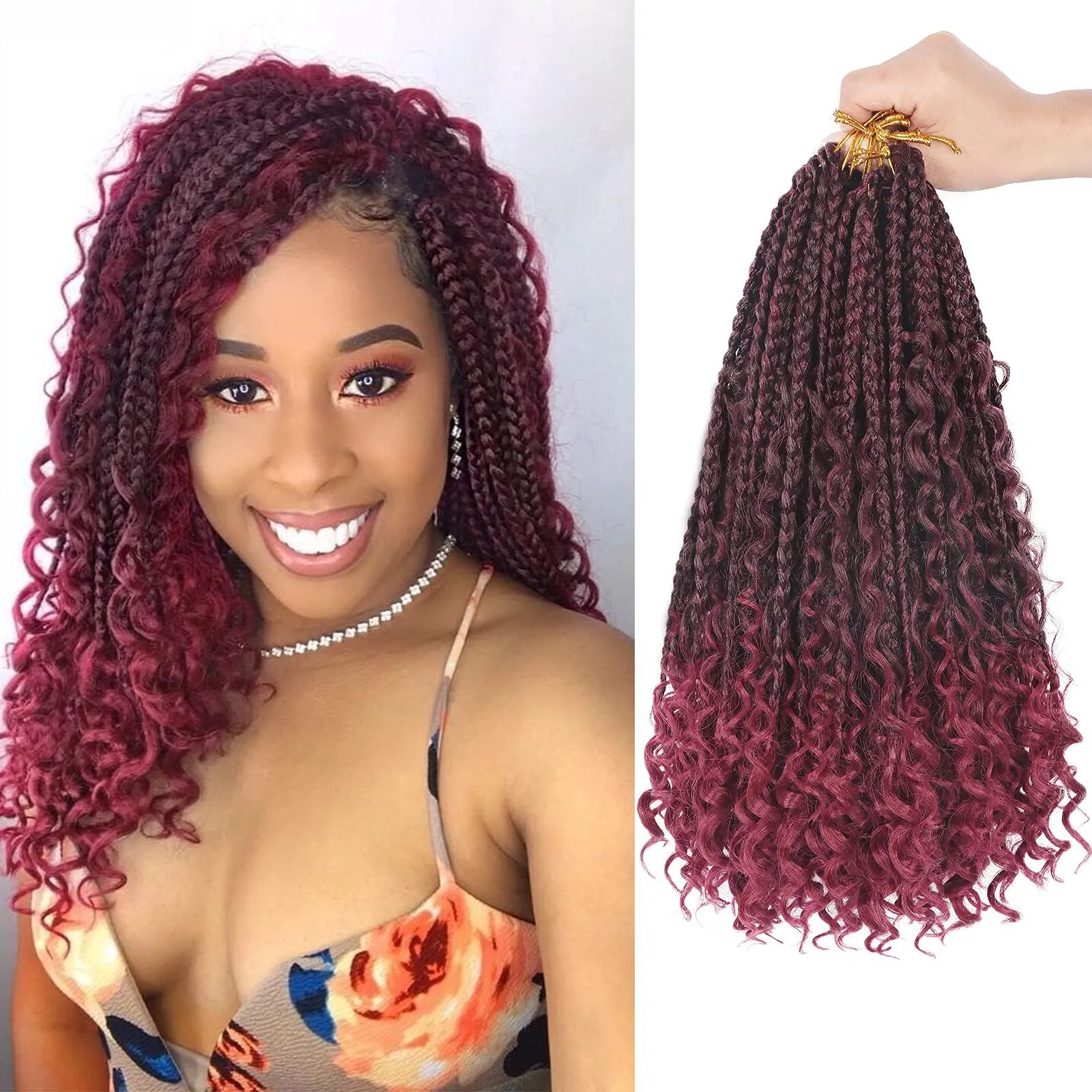 Goddess Bohemian Box Braids Crochet Hair - 30 Inch Curly Ends, 6 Packs Synthetic Curly Wave Ends Pre Looped Braiding Hair Extensions For Thin Hair Dai