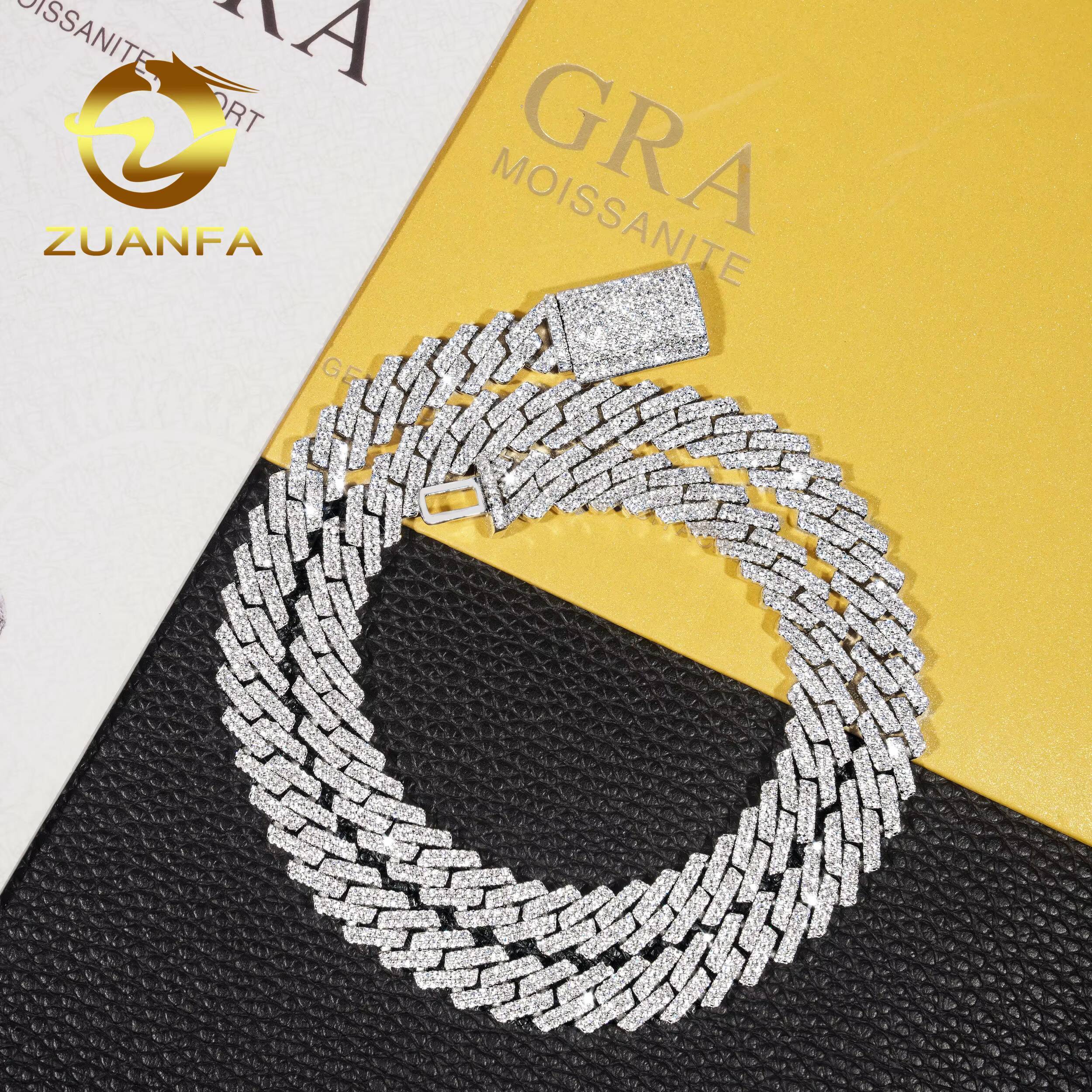 VVS 10mm Hip Hop Fine Jewelry Lab Diamond Men Necklace Sterling Silver Fully Moissanite Luxury Cuban Link Chain