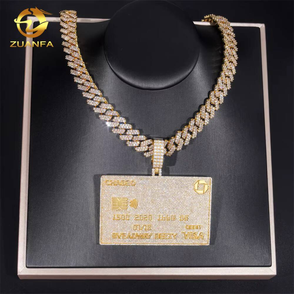 Ready to Ship Hot Sale Credit Card Pendant Sterling Silver Gold Plated GRA Certificate Moissanite Pendant Hip Hop Jewelry