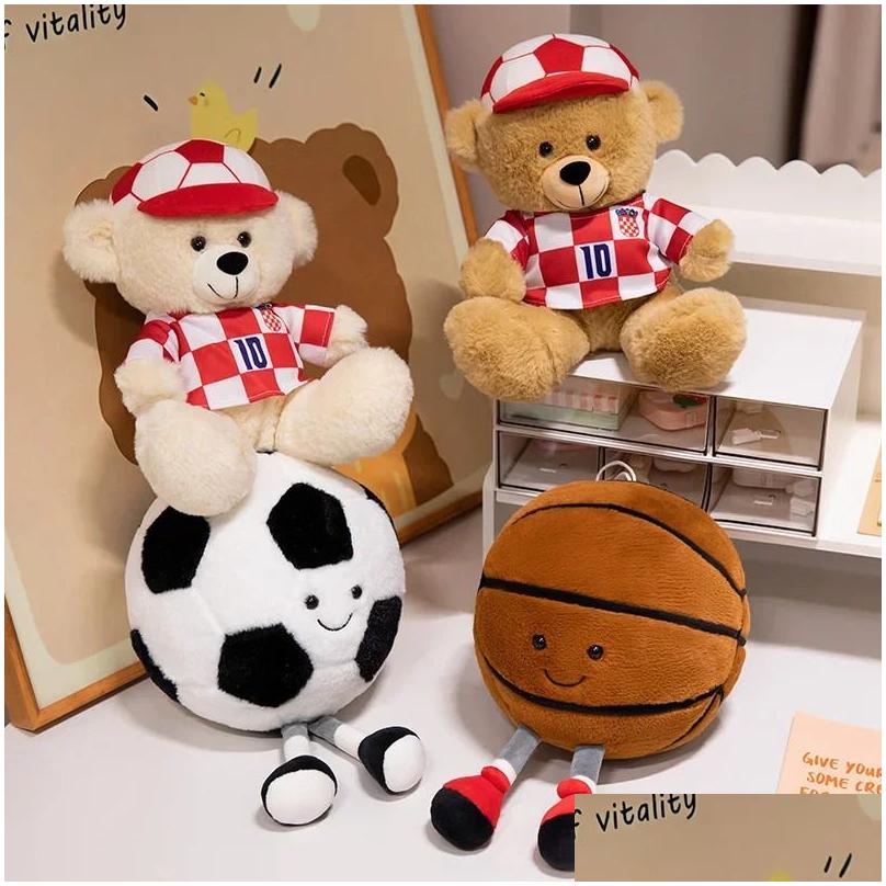 Plush Dolls 25Cm Cute Football Basketball Doll Teddy Sports Pillow Fun Shape Cushion Childrens Gift Cup Ball Toy Drop De Ot4Pm XJ260303