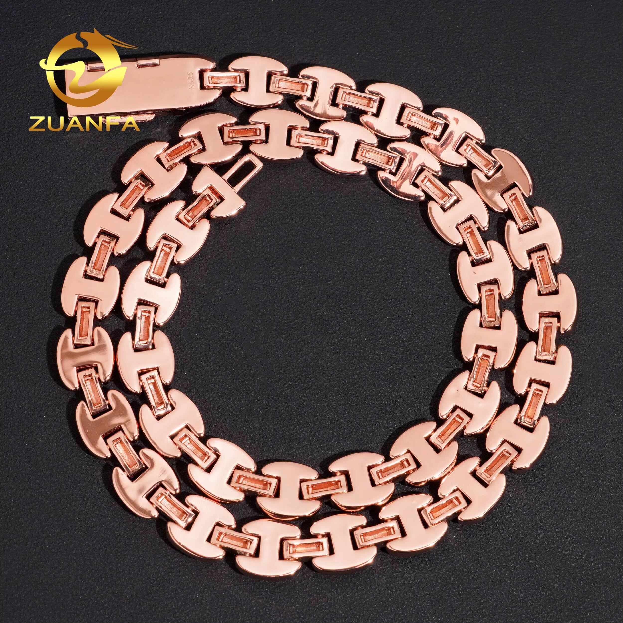 New Arrival Hip Hop Style Iced Out Jewelry 12mm Rose Gold 925 Sterling Silver Moissanite Cuban Link Chain
