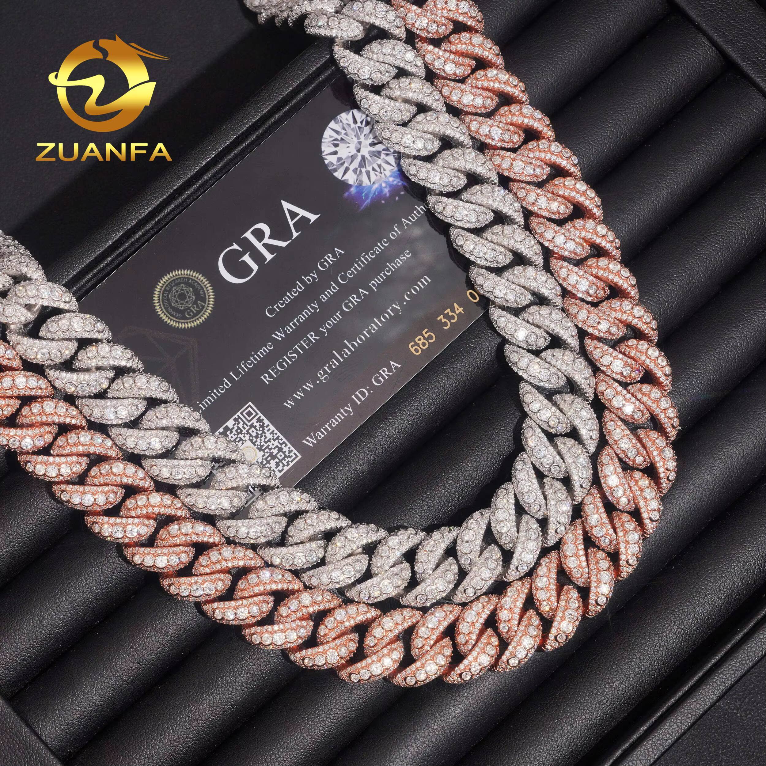 Trendy 15mm Moissanite Hip Hop Style Jewelry 925 Silver Necklace Iced Out VVS Moissanite Diamond Cuban Link Chain Bracelet