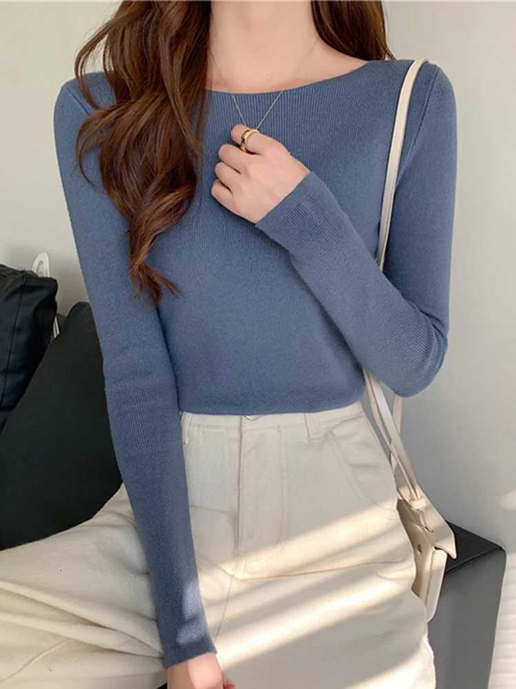 Autumn Winter Women Sweaters Slash Neck Slim Knitted Pullovers chic Basic Solid Jumper Female Sweater Casual Tops Z250905