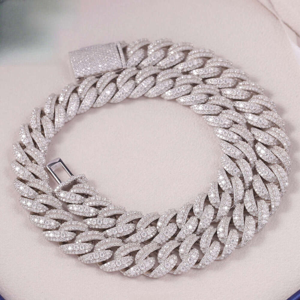 Large Middle 14/16/18MM Wide Iced Out 3 Rows Cuban Link Gold Plated Sier VVS Moissanite Hip Hop Chains