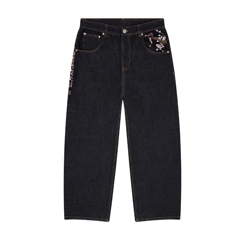 Y2k Blossom Baggy Jeans Trendy Floral Embroidery Streamlined Seams Unisex Streetwear Retro Harajuku Style Oversized Fit Pants