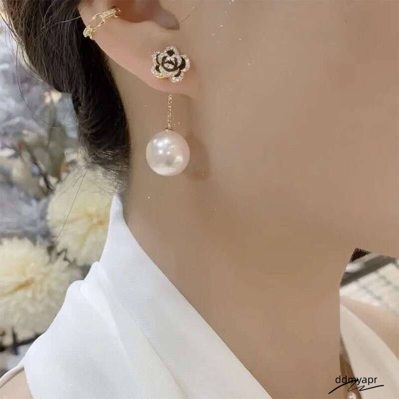 Camellia New Trendy Elegant Ddmydec High-End Feel Two-Way Wear Rose Pearl Earrings Exquisite Versatile Ear Jewelry Ddmydec Ddmydec