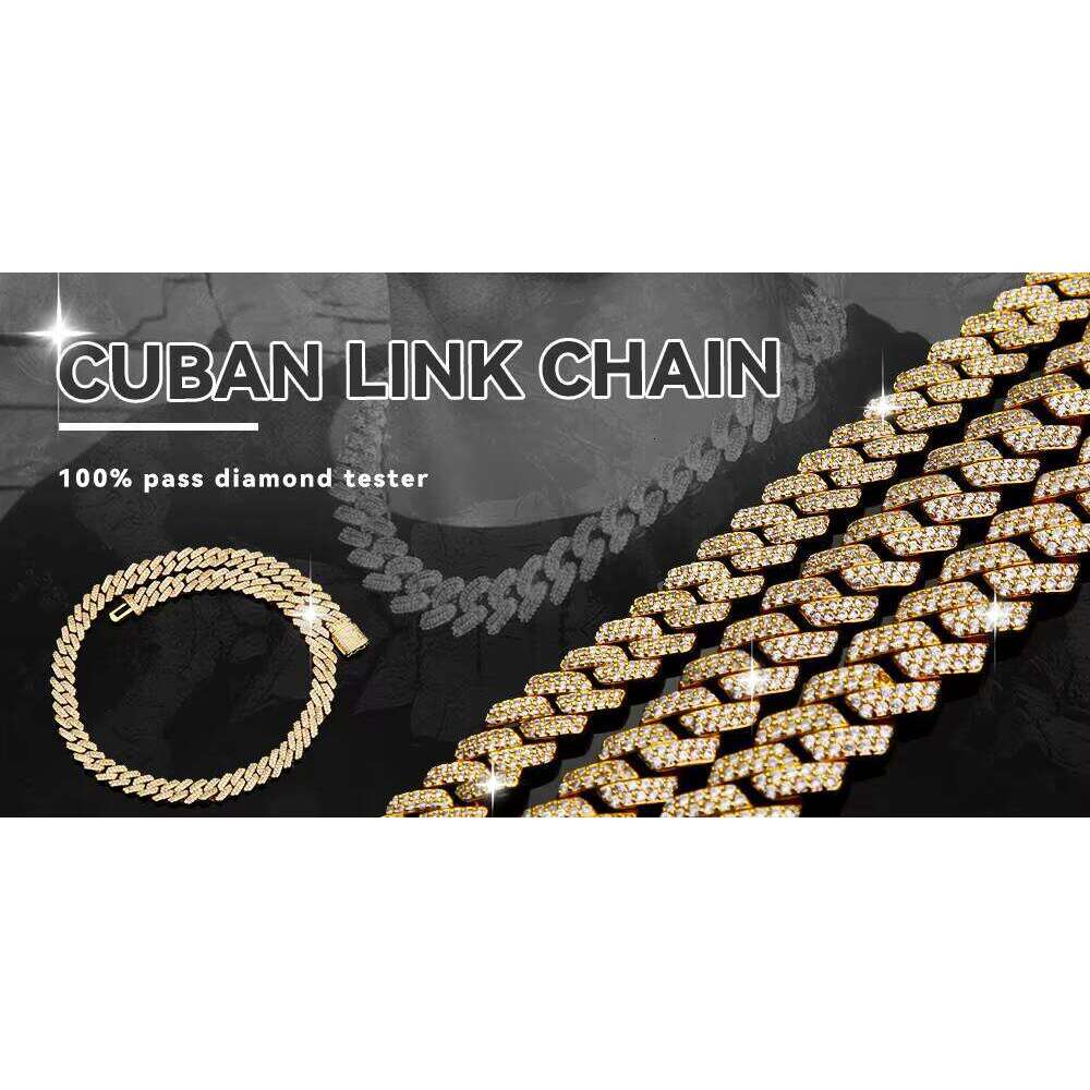 Manufacture Personalized Hip Hop Moissanite 10Mm S Sier Cuban Chain for Rapper
