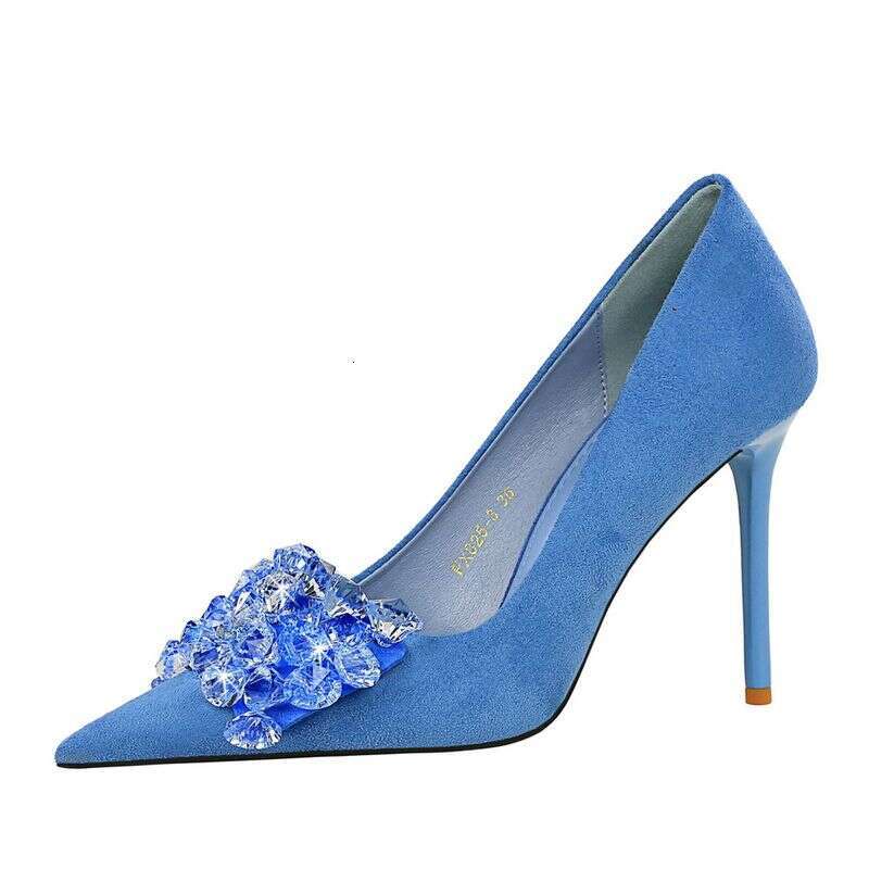 Banquet High Heels Women's With Thin Heels, Suede, Shallow Mouth, Pointed Water Dia Bow Single Shoes