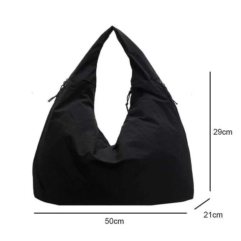 Casual Nylon Shoulder Bag MultiPocket Double Zipper High Capacity Tote Bag 2025 Fashion Solid Color Handbags Shopping Bag Z250903