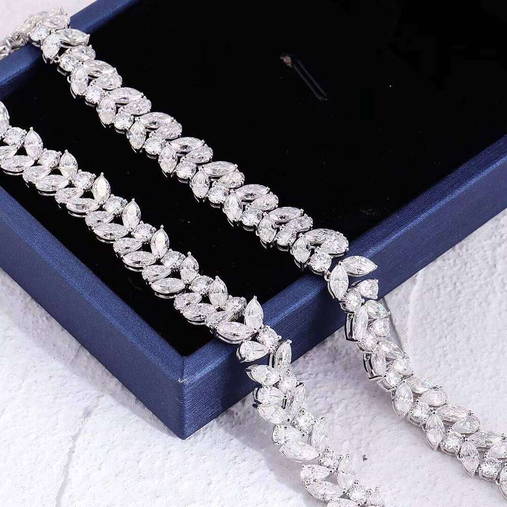 Sterling Sier Plated White Gold Moissanite Necklace Custom 15mm Width Fine Jewelry with Bracelet for Women Gifts