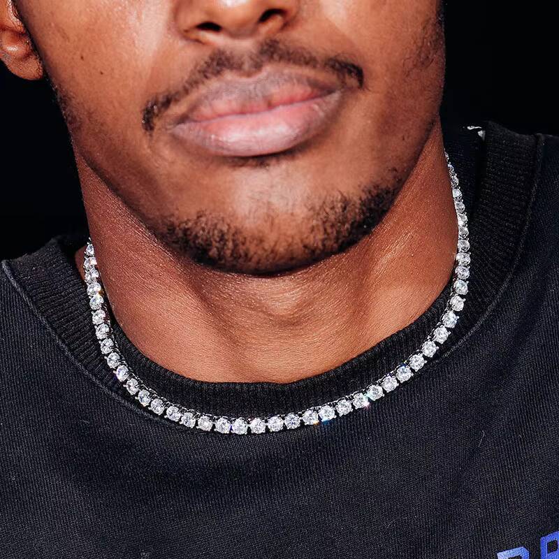 Provence Mens Diamond Tennis Chain 3mm6mm Mens Bracelet Necklace 10k White Gold Finish Full Diamond Cut Prong Setting