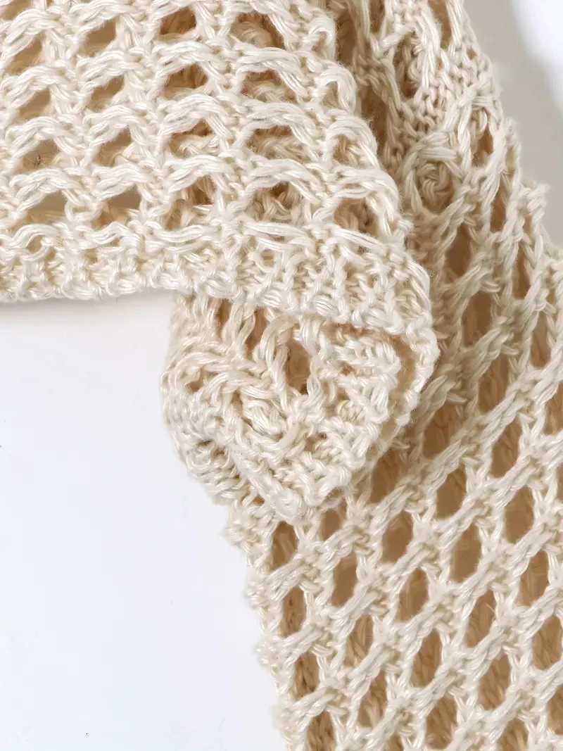 Women Crochet Knit Hollow Out Crop Top Long Sleeve Shrug Sweater Mesh Cover Ups Cardigan Streetwear Pullover Women Clothes Y2k Z250905