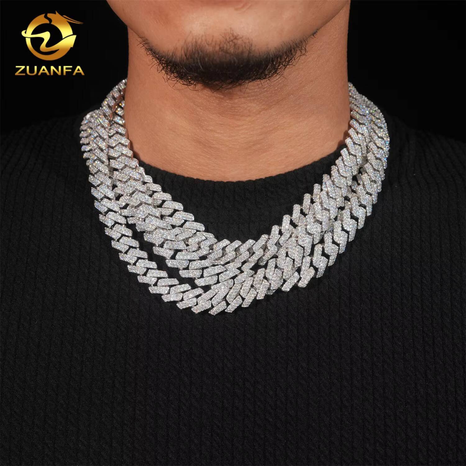 Ready to Ship High Quality 12mm 13mm 14mm Cuban Link Chain Moissanite Hip Hop Jewelry 925 Silver Solid Iced Out Cuban Link