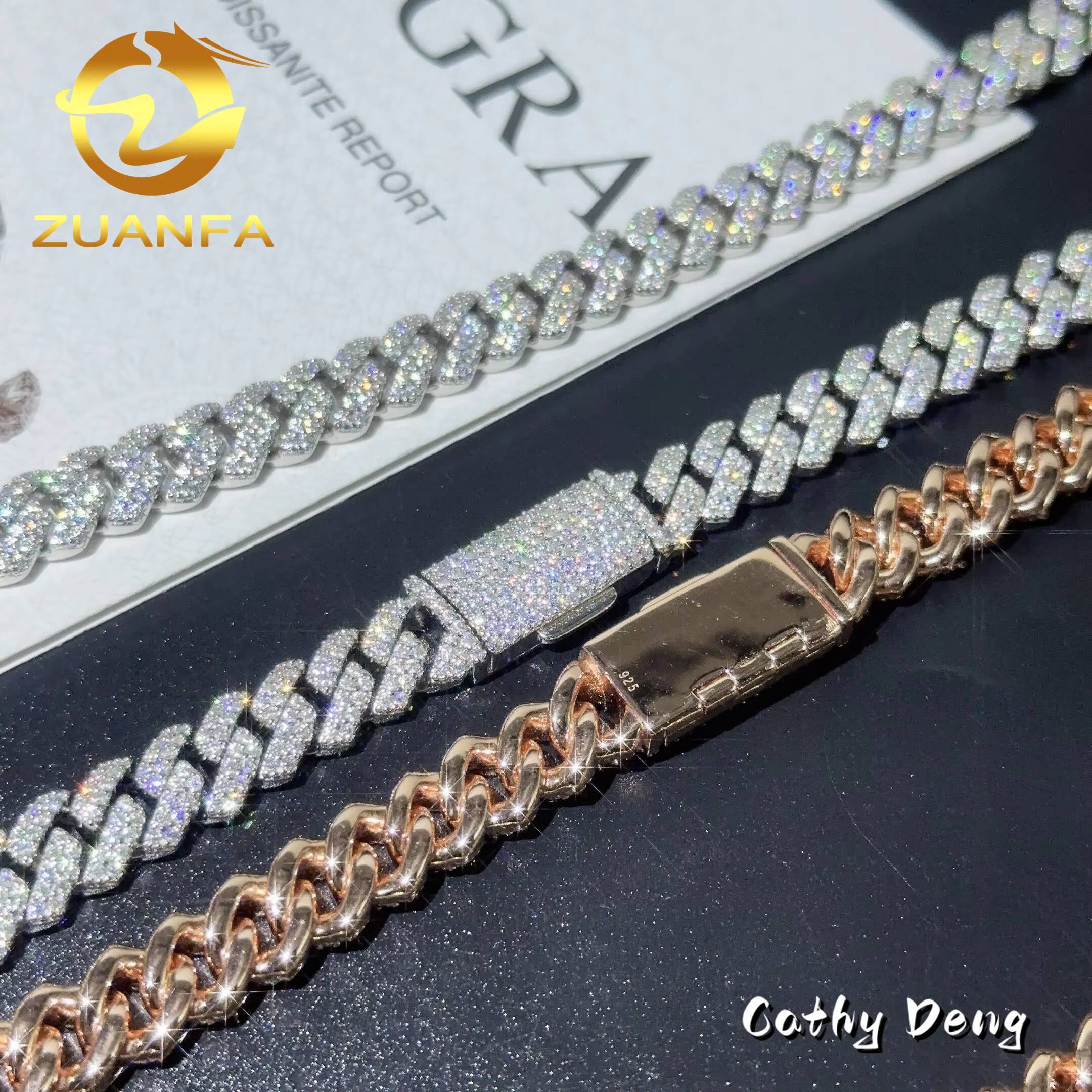 Iced Out Hip Hop Jewelry 10mm Moissanite Cuban Link Chain 925 Silver Pass Diamond Tester VVS Moissanite Cuban Chain