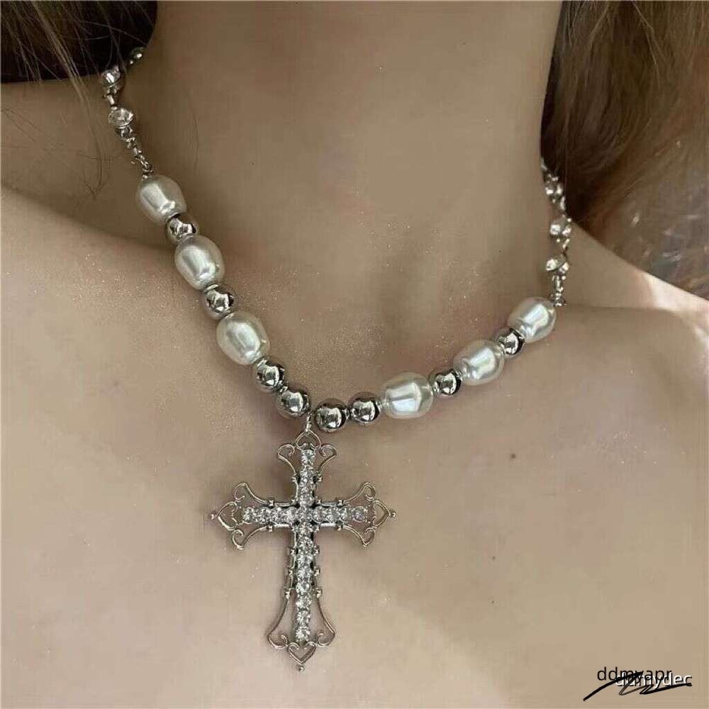 Collections Punk Pearl Choker Necklace - Gothic Cross Pendant Chain For Men & ddmydec Women | Hip Hop Retro Jewelry (38Cm+10Cm Extender) ddmydec