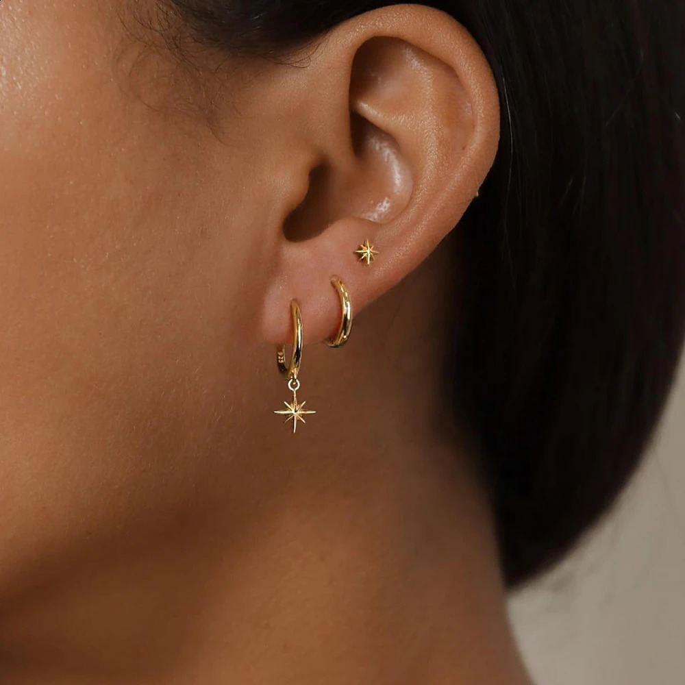 3 Piece Fashion Stainless Steel Round Star Drop Earrings Set for Women 18K Gold Plated Dangle Earring Punk Unisex Rock Jewelry 250904