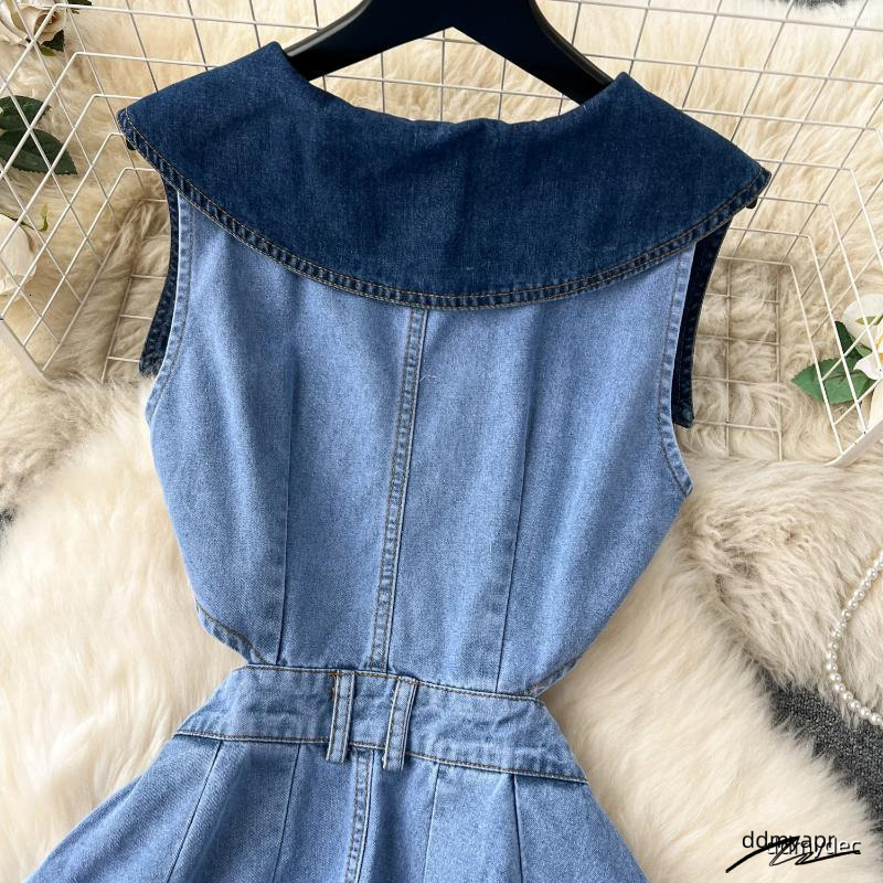 Casual Dresses Designer Denim Dress Women Long Single Breasted Big Turn-Down Collar Waist Slimming Temperament Split A-Line Vestidos Ddmydec