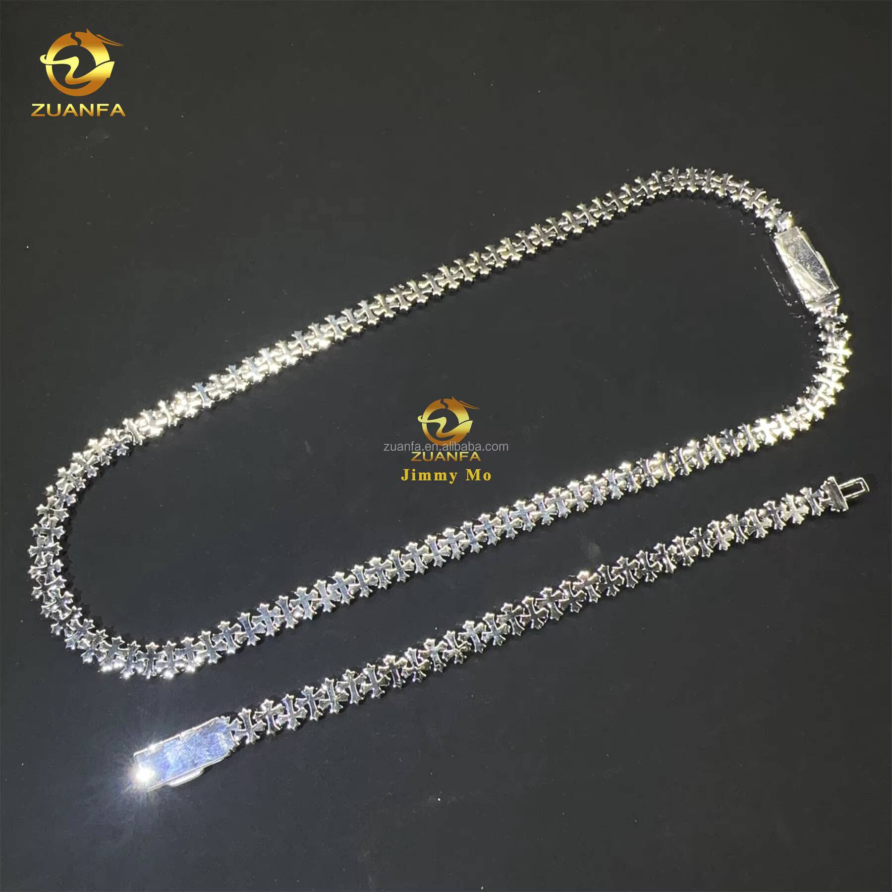 New Design Fashion Pass Tester 925 Solid Silver Cross Shape Iced Out Hip Hop VVS1 Moissanite Cuban Link Chain Bracelets