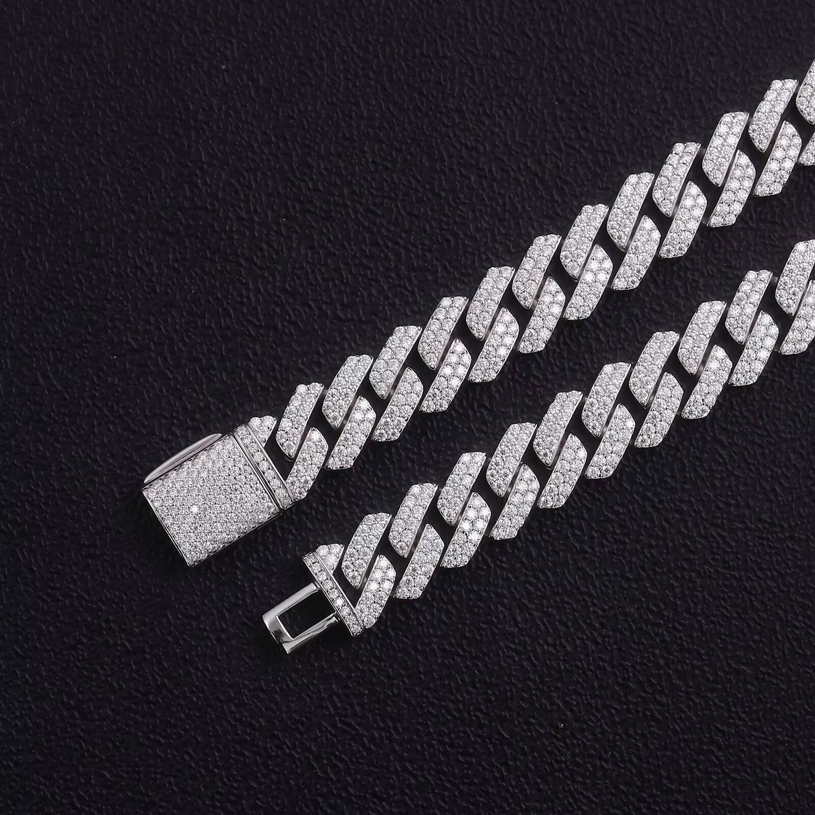 Luxury Jewelry Moissanite Cuban Link Necklace Ice Out Women Man Double 10mm 12mm Row Stone S925 Silver Hip Hop