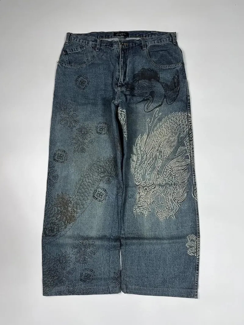 Dragon Printing Y2K Mens Baggy Fit Jeans High Street Urban Casual Trendy Fashion Hip Hop Streetwear Daily Wear Style 250823