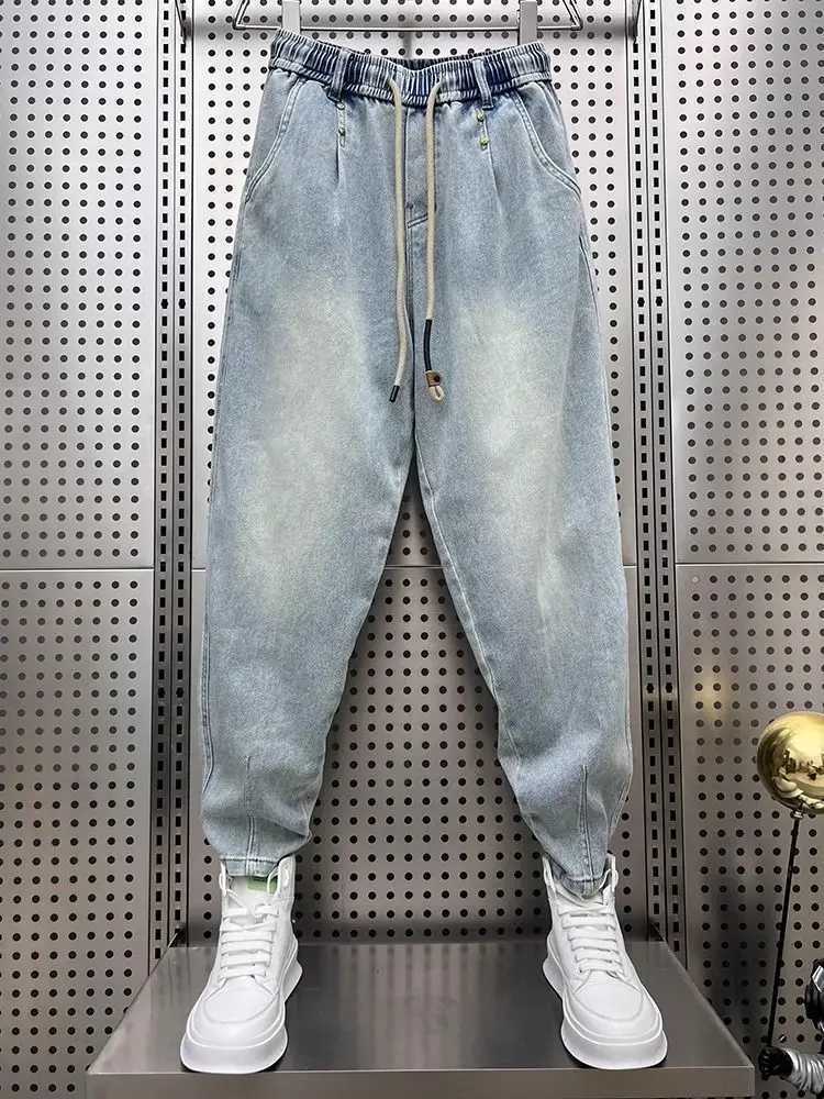 Vintage Distressed Washed Blue Jeans Men Casual Loose Harem Jogger Pants Carrot Tapered Leg Spring Autumn Retro Fashion Brand W250905