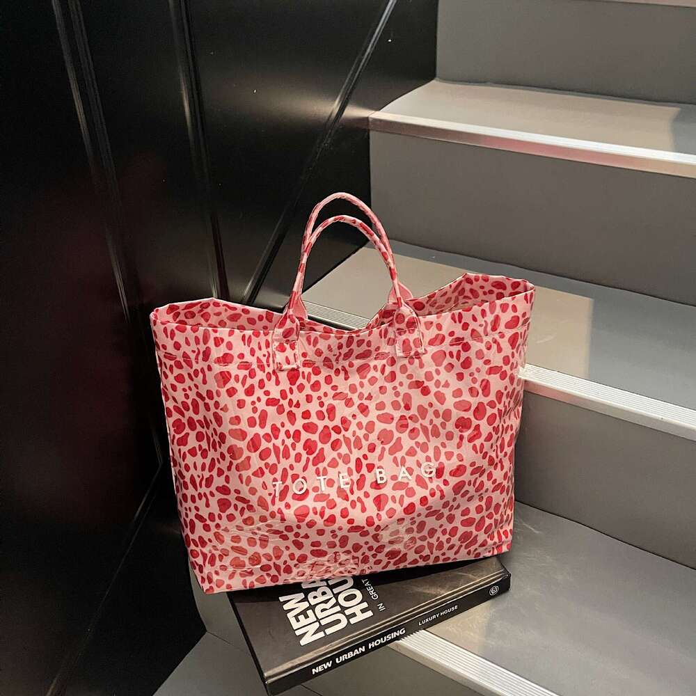 2025 Large Capacity Leopard Handheld Tote Summer New Letter Print Beach Jelly Women's Bag