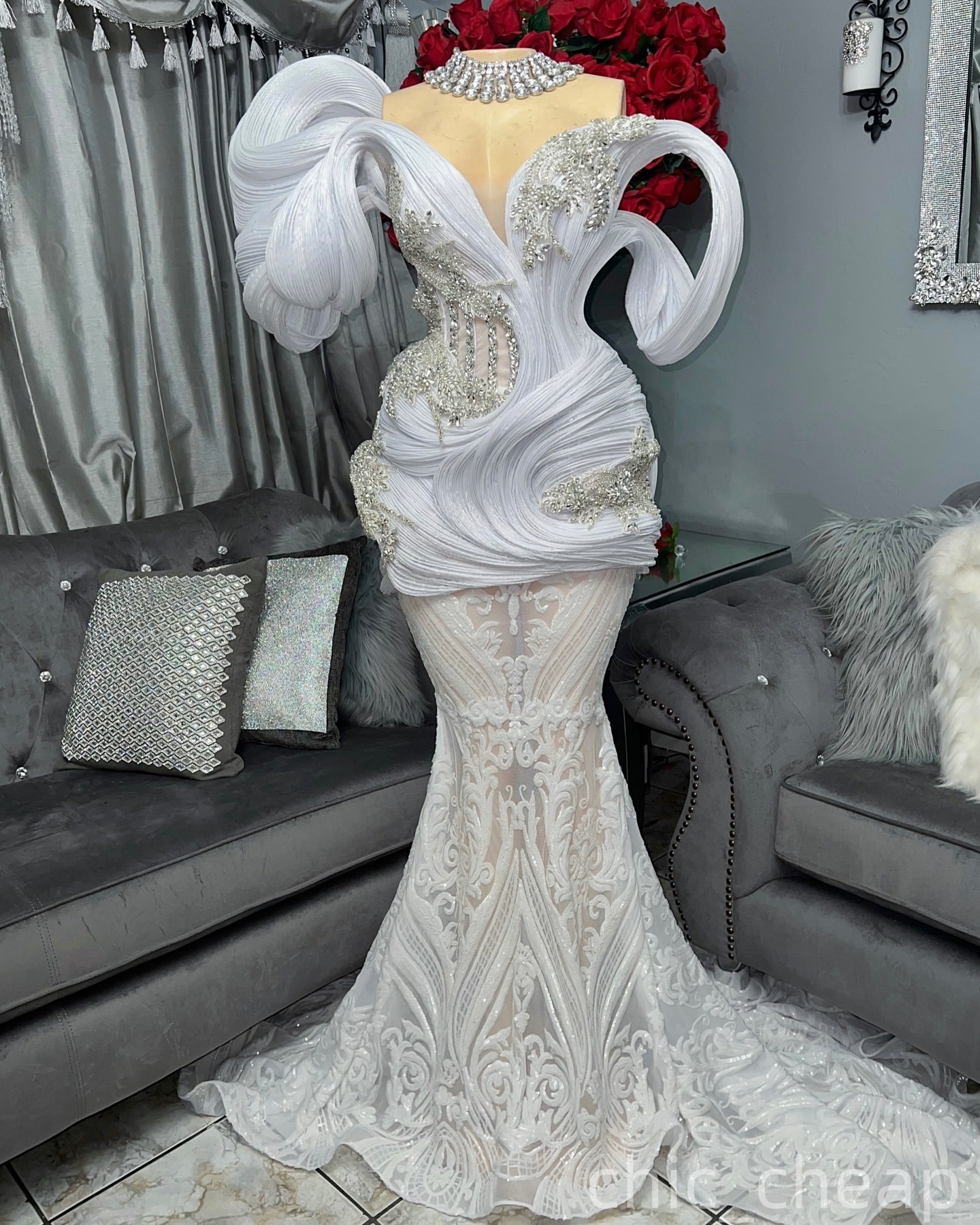 Aso Ebi Mermaid Ivory Prom Dresses 2025 Crystals Sequined Stylish Evening Formal Party Second Birthday Engagement Gowns Plus Size Dress For Special Oc