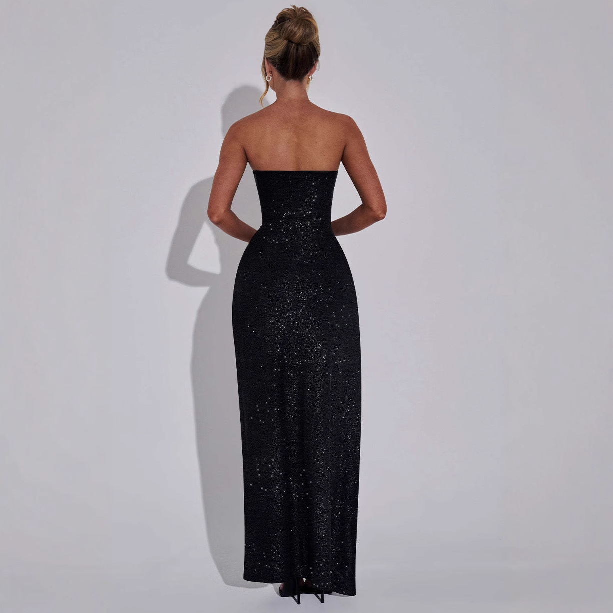 Summer 2025 New Style Socialite Elegant Sexy Slim Shiny Material Strapless Slit Dress for Women