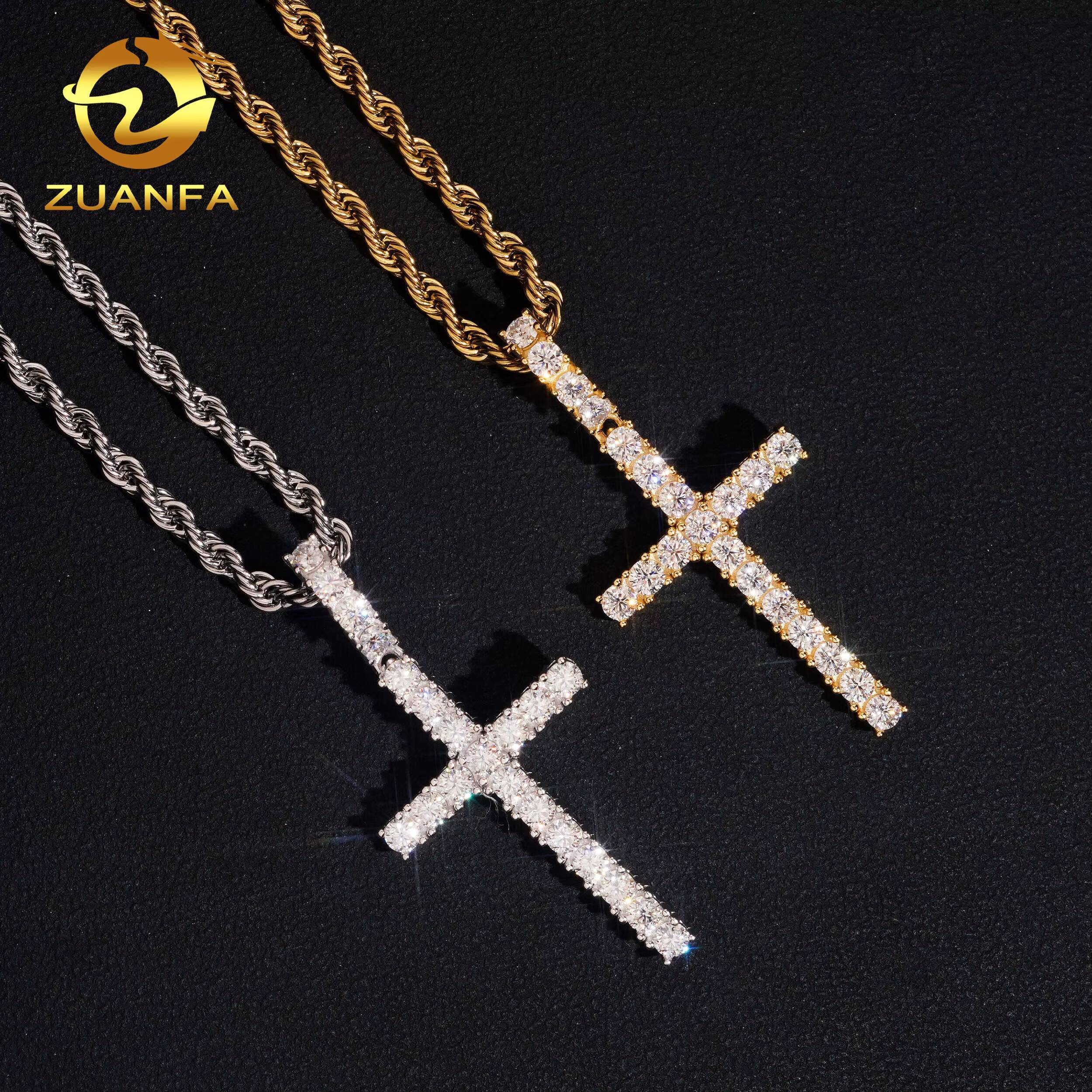 USA Local Stock Fast Shipping Small Cross Pendant 925 Silver Moissanite Pass Diamond Test Gold Plated Cross Charms Pendants