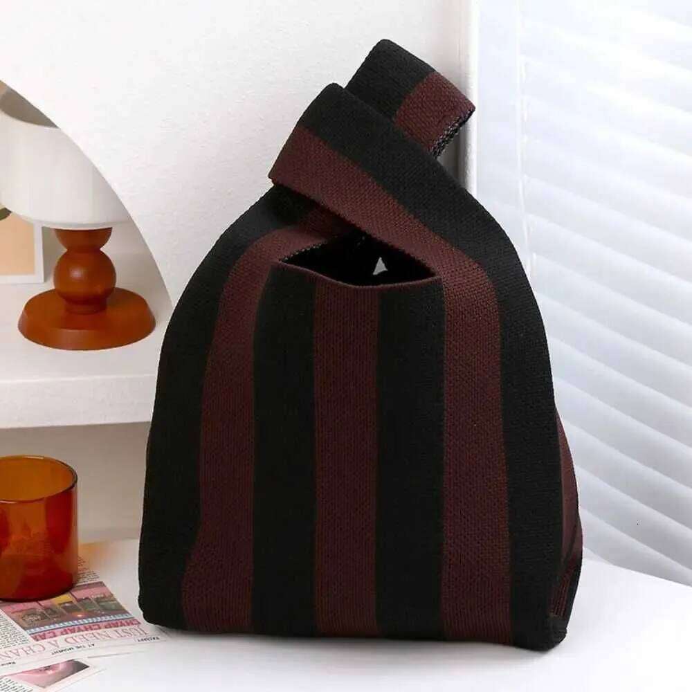 Reusable Wrist Handbag Strip Fem Shopping Large Capacity Knitted Bucket Bag Y241106