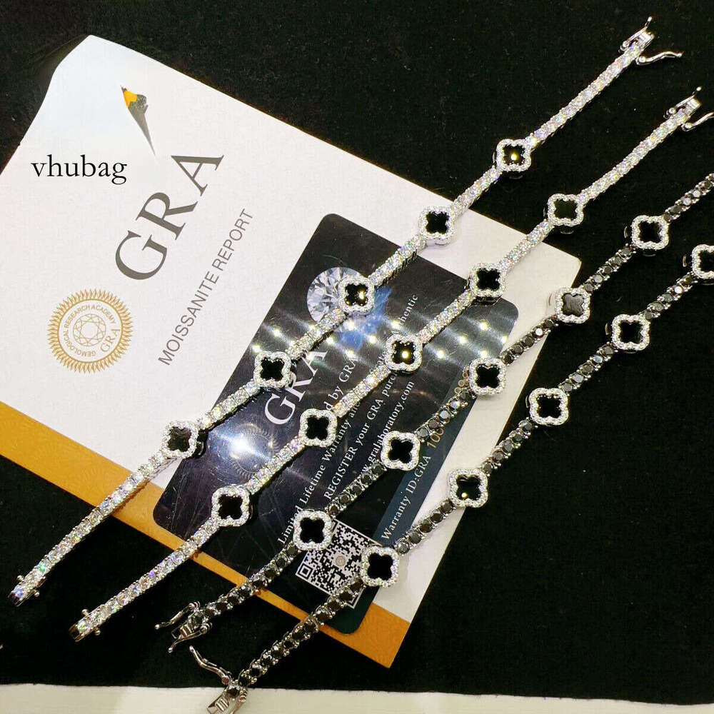 Pure silver Sriadiya VVS agate stone tennis fashion hip-hop cracked clover bracelet