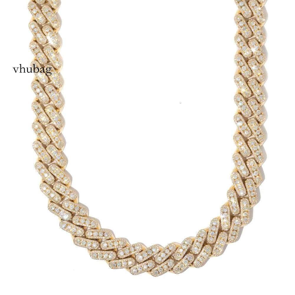 Customized Cuban Link Moissanite Dia In Sterling Sier Yellow Gold Plated Chain