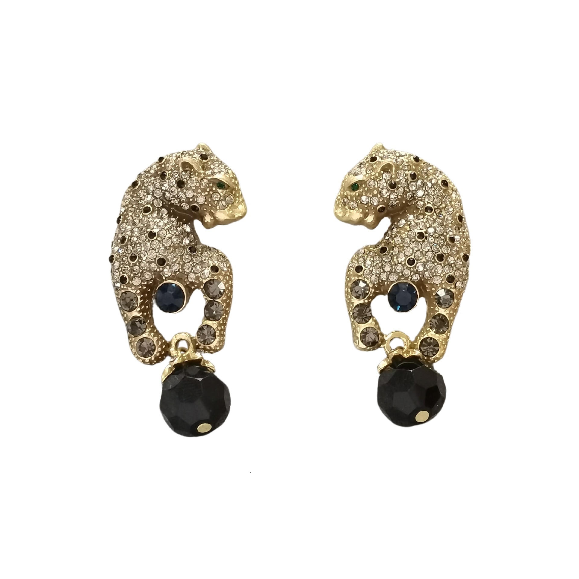 Luxury Brand Designer Jewelry European And American Style All Zircon Cheetah Earrings Black Bead Pendant Fashionable High-end Personalized Women'