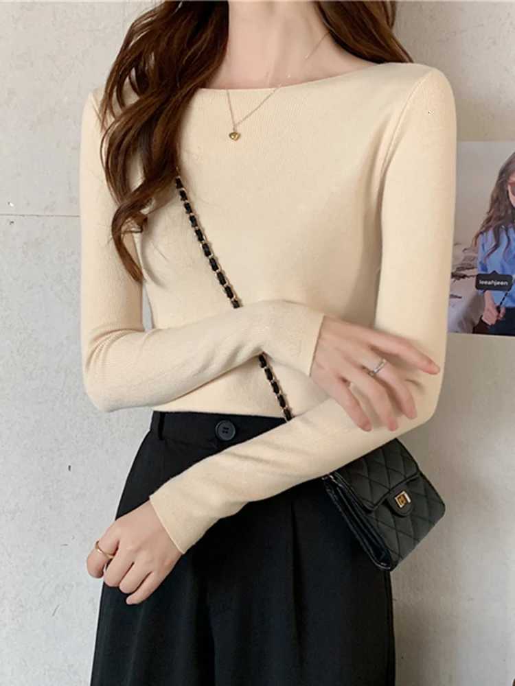 Autumn Winter Women Sweaters Slash Neck Slim Knitted Pullovers chic Basic Solid Jumper Female Sweater Casual Tops Z250905