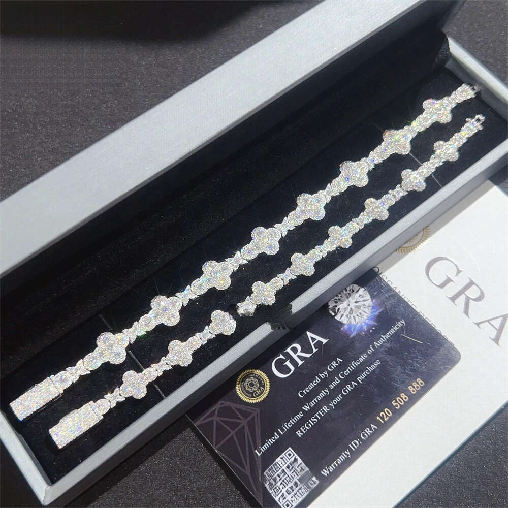 Iced Jewelry 10mm 13mm Sterling Sier GRA Certificate Silicon Stone Cuban Chain Cross Bracelet