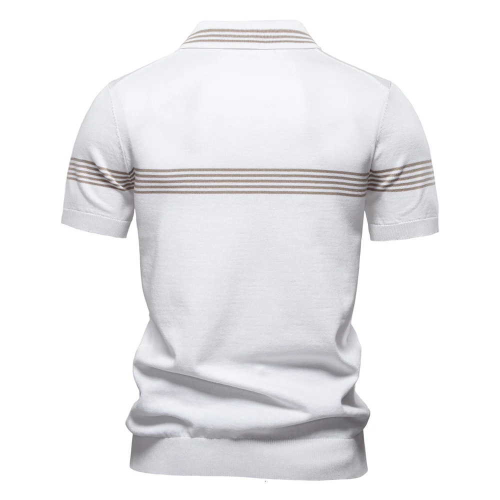 Mens Slim Fit Solid Striped Business Casual Polo Shirts Breathable Short Sleeve Comfort Top for Office Social Summer 250905