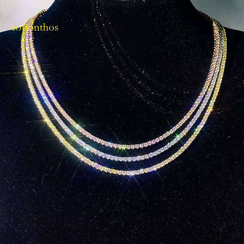 Wholesale Iced Out Dia Sier 2MM Moissanite Tennis Chain Necklace