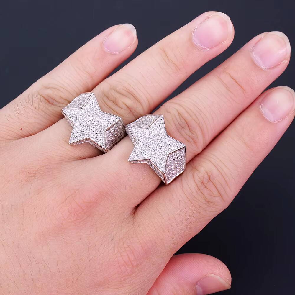 Spot Wholesale Luxury 925 Sterling Silver Mossanite Jewelry Cluster Full Iced Out Vvs Diamond Moissanite Star Shape Hip Hop Ring