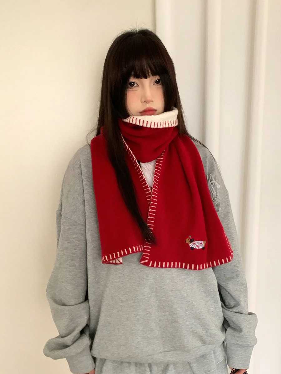 Christmas Red Small Dog Scarf For Women Autumn And Winter Small Public Warmth Cold Embroidery Versatile Neck Protection ScarfXJ250905